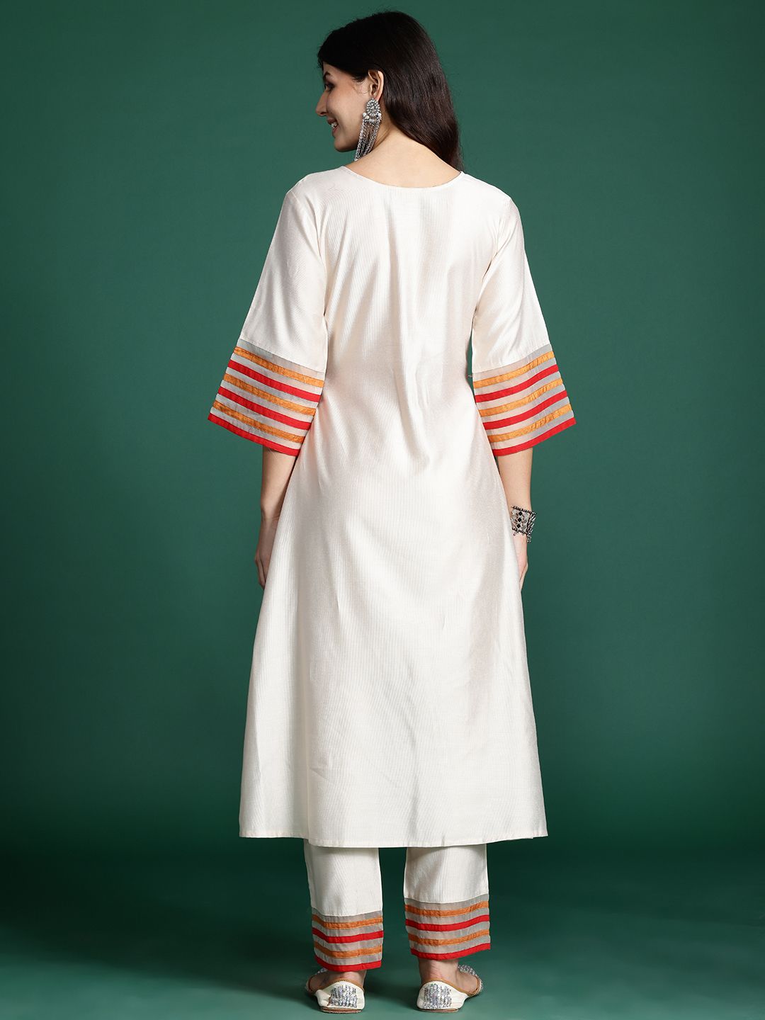 Indo Era Floral Embroidered Empire Thread Work Liva Kurta with Trousers