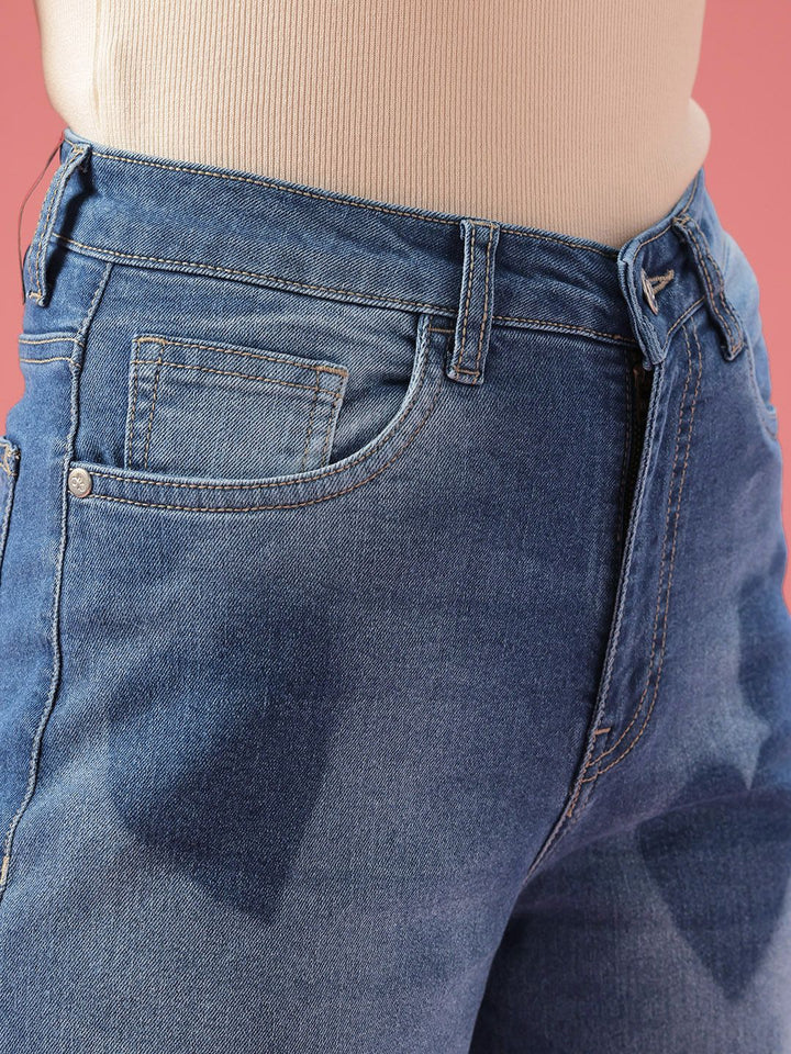 DressBerry Women Barrel Fit Mid-Rise Heavy Fade Stretchable Jeans