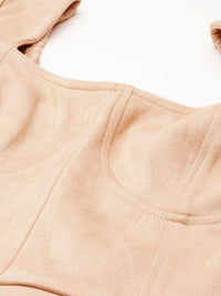 Athena Cream-Coloured Solid Above Knee A-Line Dress