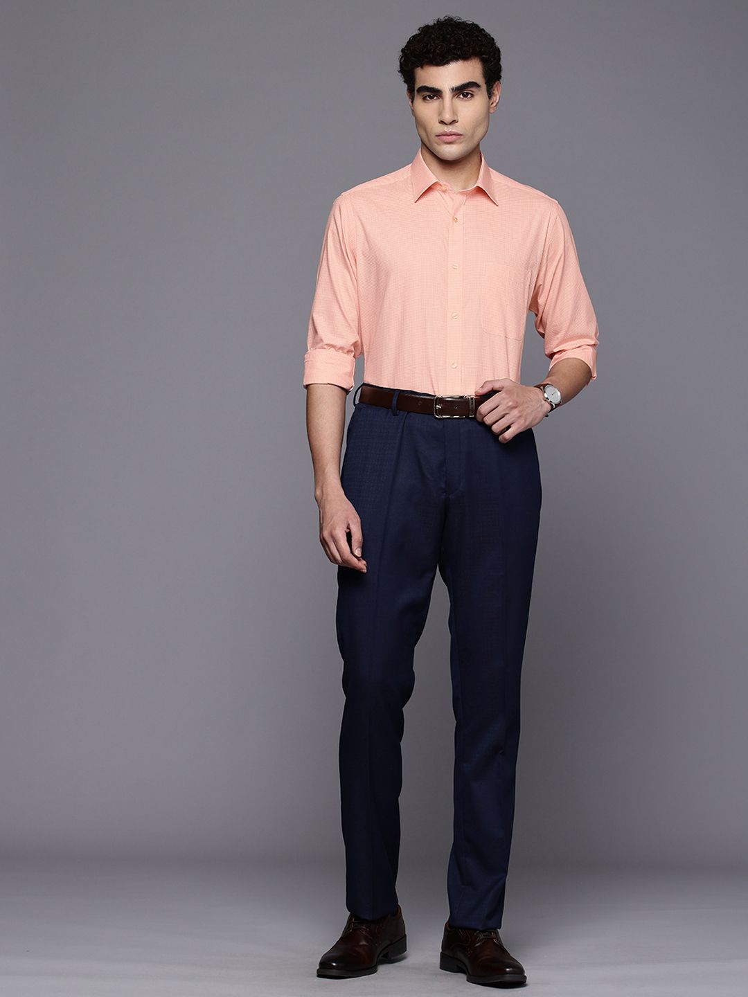 Raymond Pure Cotton Slim Fit Micro Checks Formal Shirt