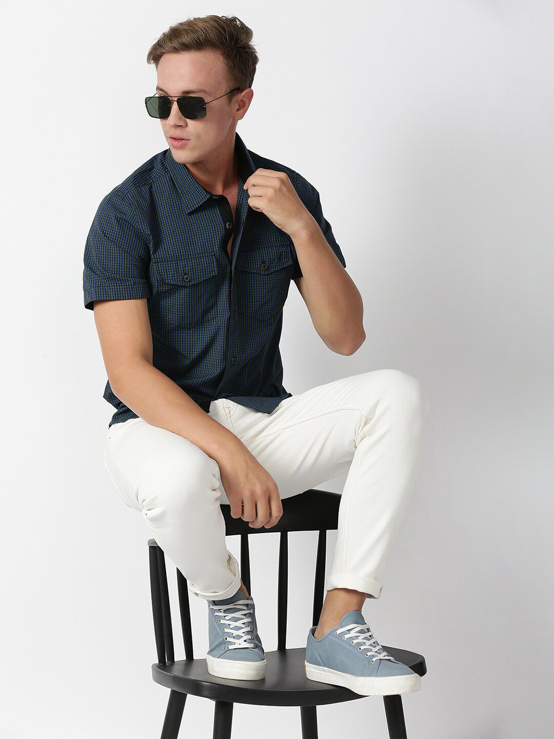 Thomas Scott Men Classic Slim Fit Checked Casual Cotton Shirt