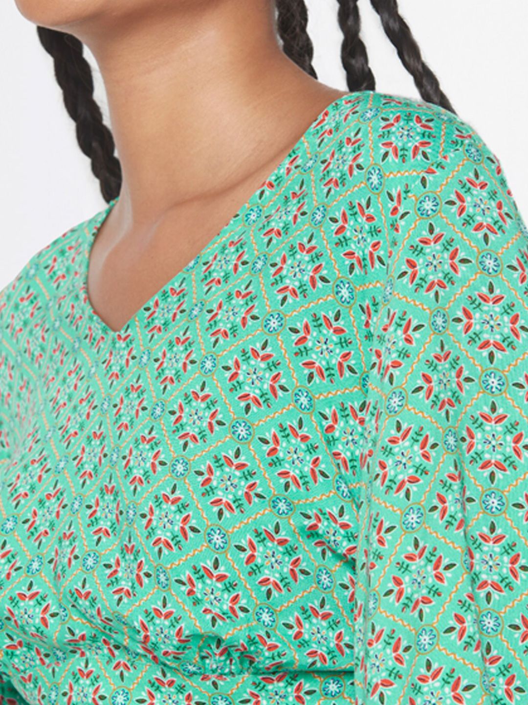 Global Desi Floral Print Puff Sleeve Crop Top