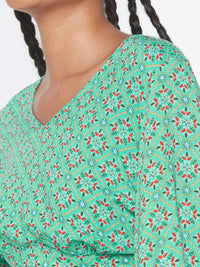 Global Desi Floral Print Puff Sleeve Crop Top