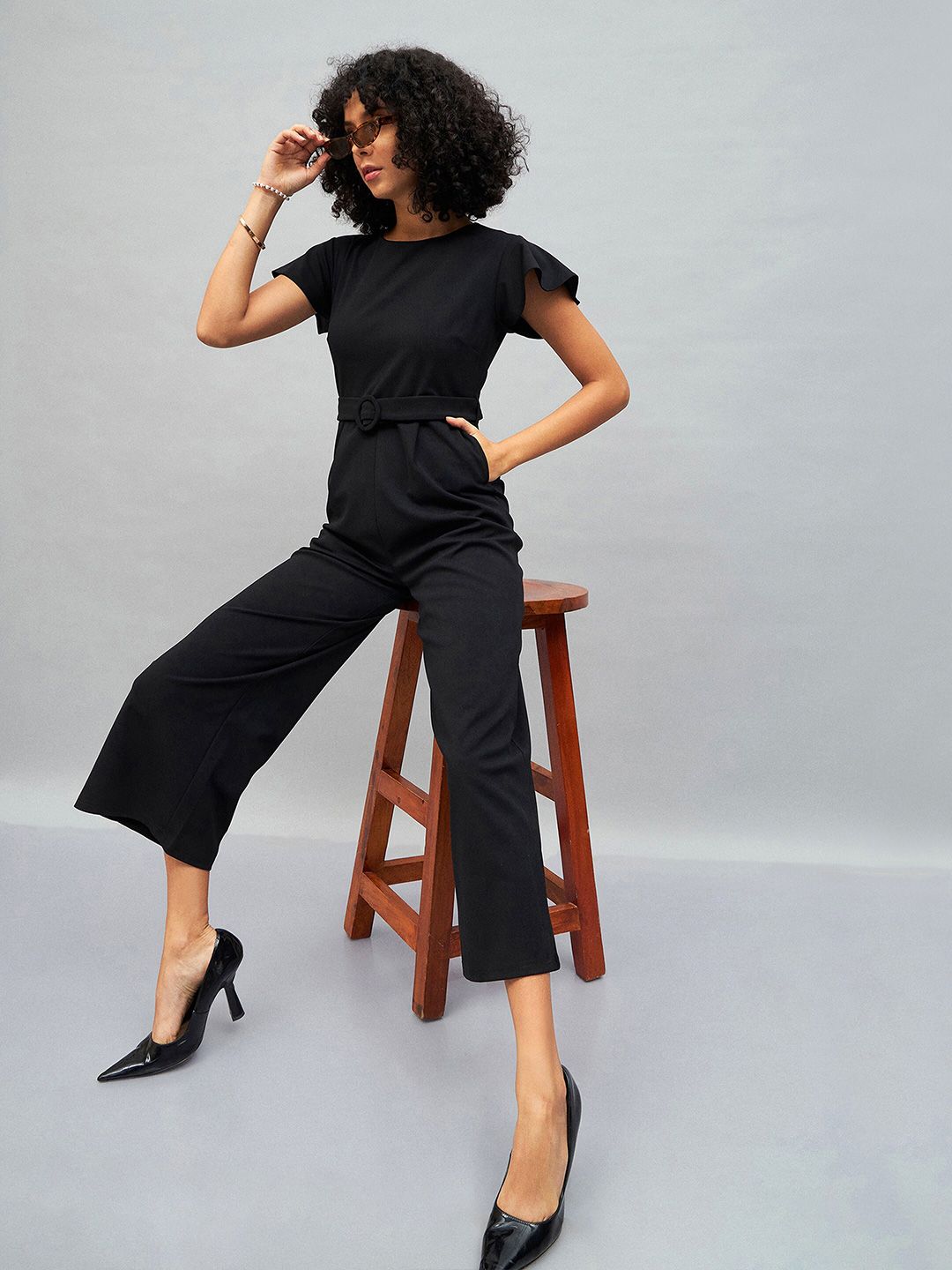 SASSAFRAS Black Belted Basic Jumpsuit