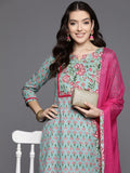 Indo Era Women Floral Printed Mirror Work Pure Cotton Kurta with Trousers & With Dupatta