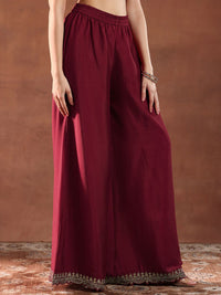 Libas Floral Embroidered Sequinned Straight Kurta with Palazzos & Dupatta