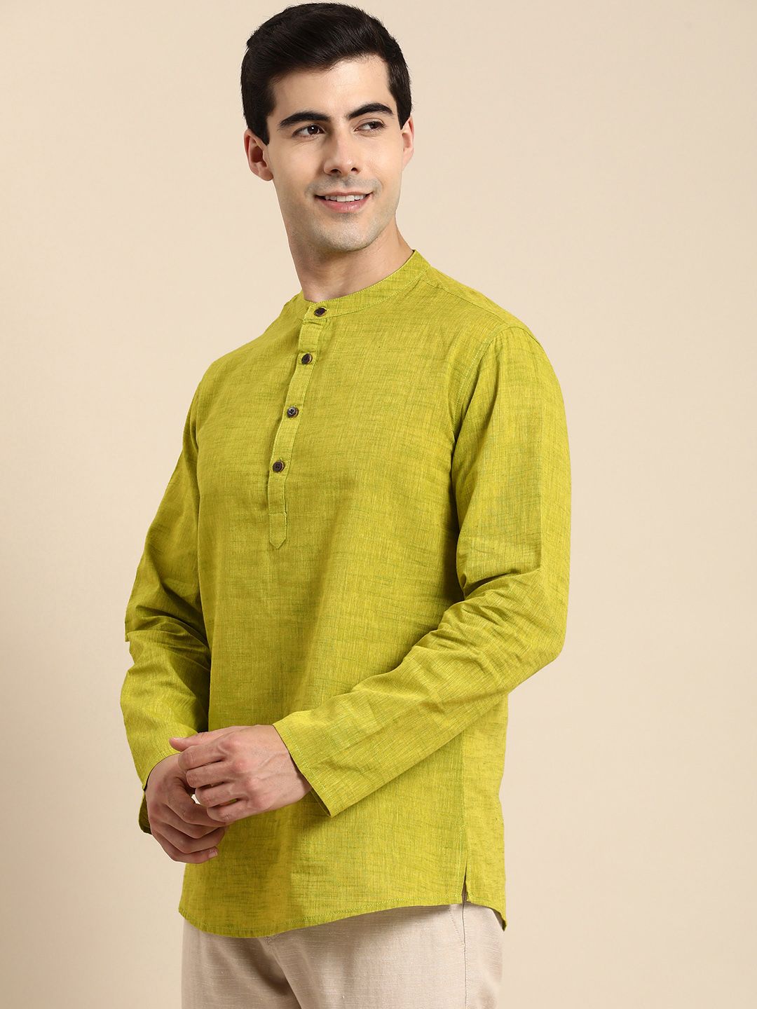 Anouk Men Mandarin Collar Pure Cotton Short Kurta