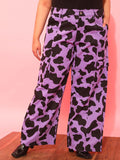 CURVY STREET Women Plus Size Lavender Printed Relaxed Straight Leg Pure Cotton Trousers