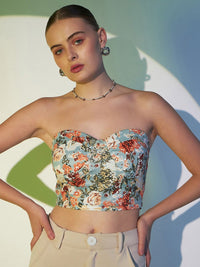 Berrylush Floral Printed Strapless Tube Crop Top