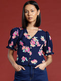 all about you Floral Printed Top with Puff Sleeves