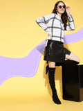 Berrylush Women Grey Checked Knits Bits Sweater