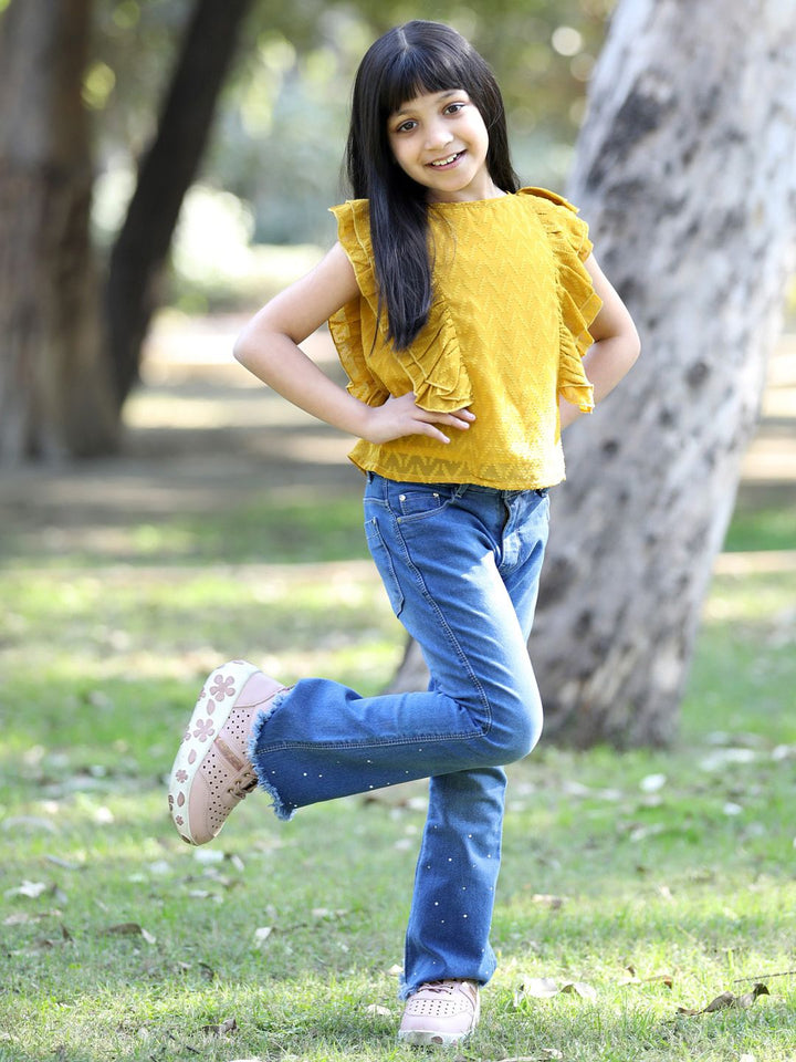 Cutiekins Girls Self Design Ruffles Top