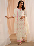 Libas Floral Embroidered Thread Work Pure Cotton Kurta With Palazzos & Dupatta