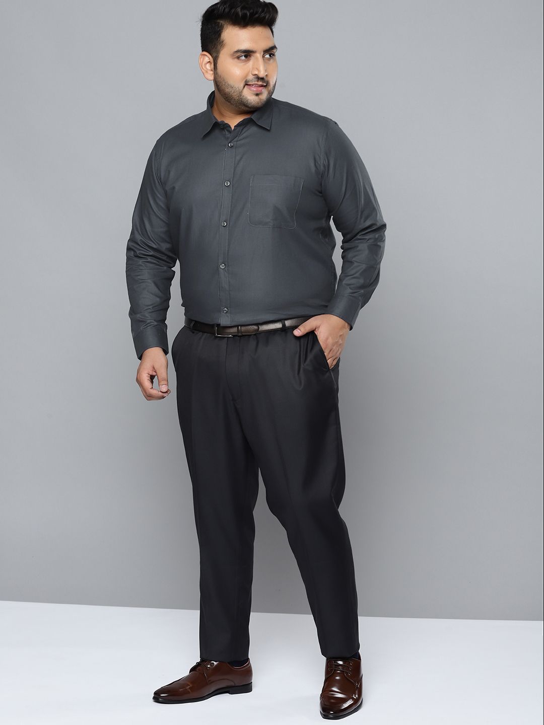 DENNISON Men Grey Smart Slim Fit Opaque Formal Shirt