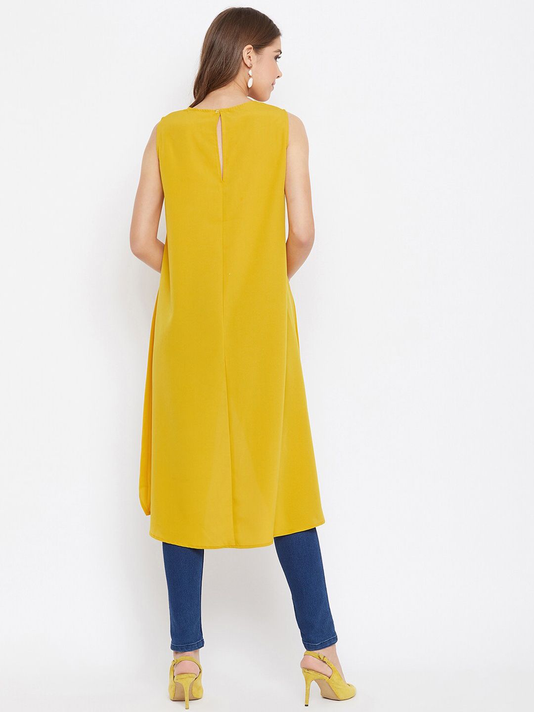 Berrylush Women Yellow Solid High-Low Top