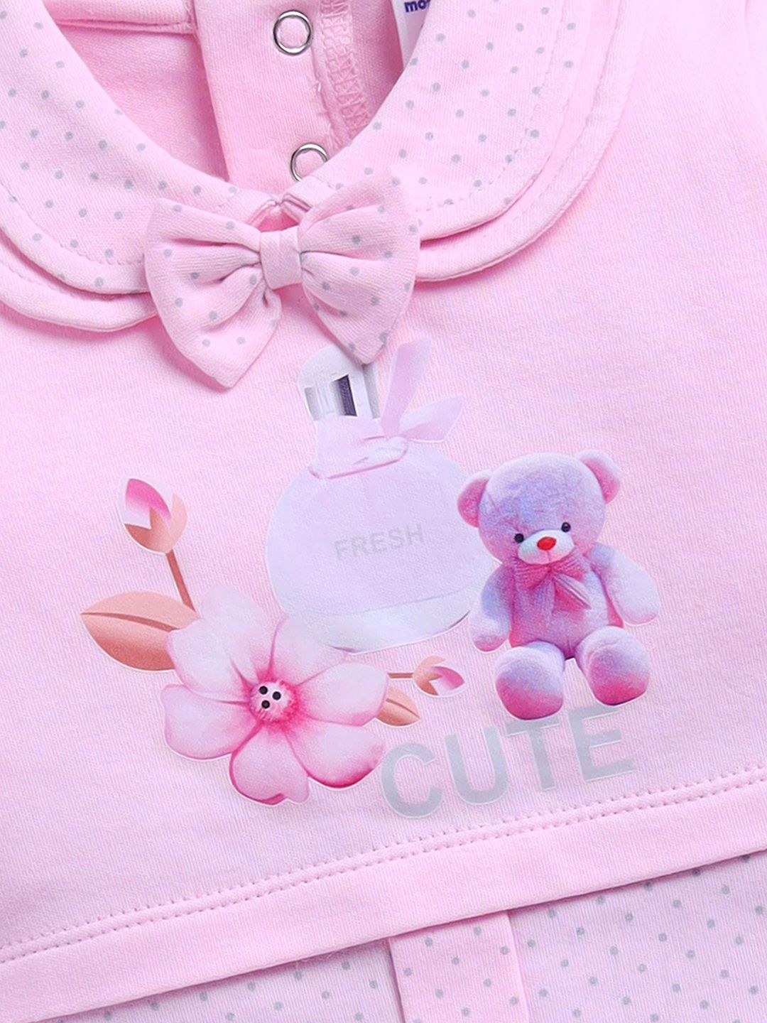 Moms Love Infant Girls Bow Detail Printed Sleepsuit