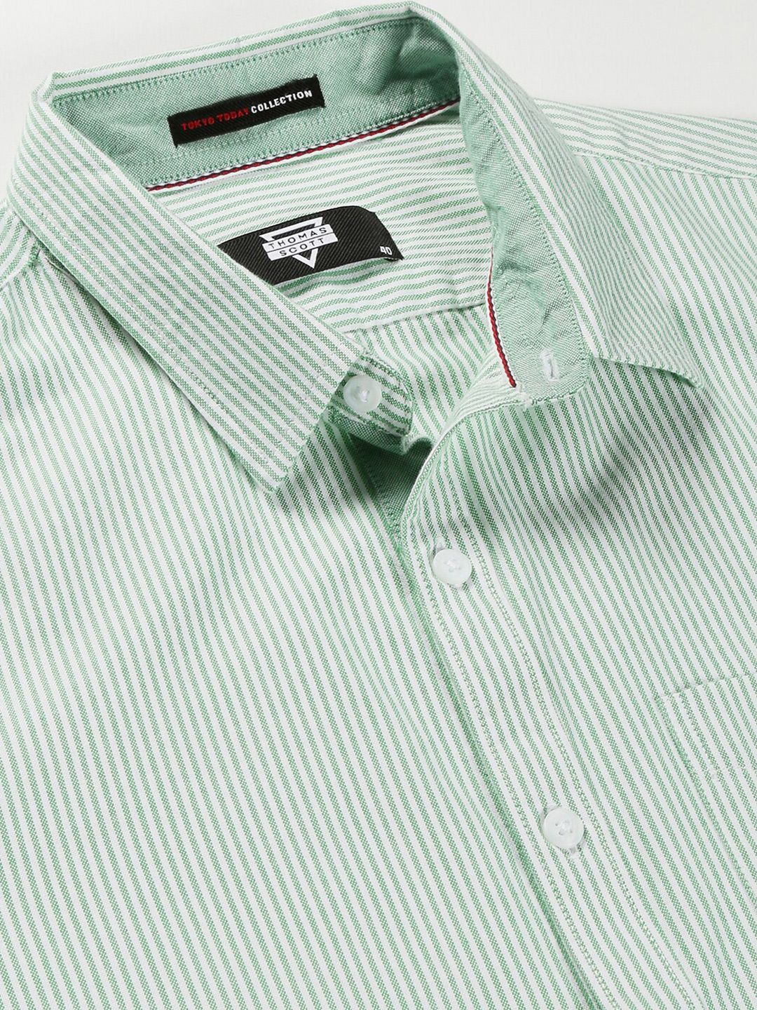 Thomas Scott Men Green Smart Slim Fit Opaque Casual Shirt