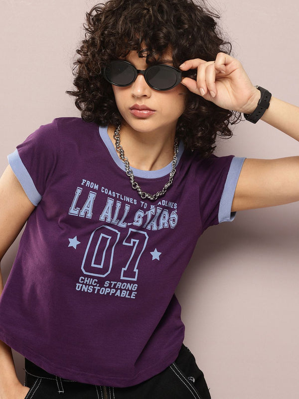 DILLINGER Women Regular Cropped Varsity Printed Tshirt