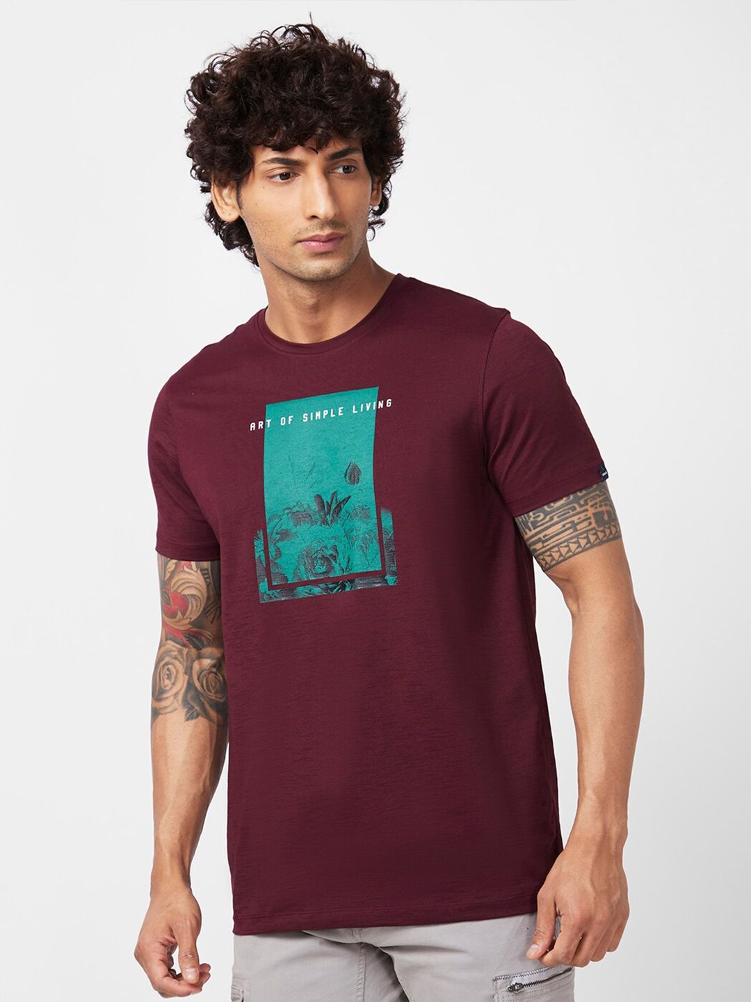 SPYKAR Graphic Printed Slim Fit Cotton T-Shirt