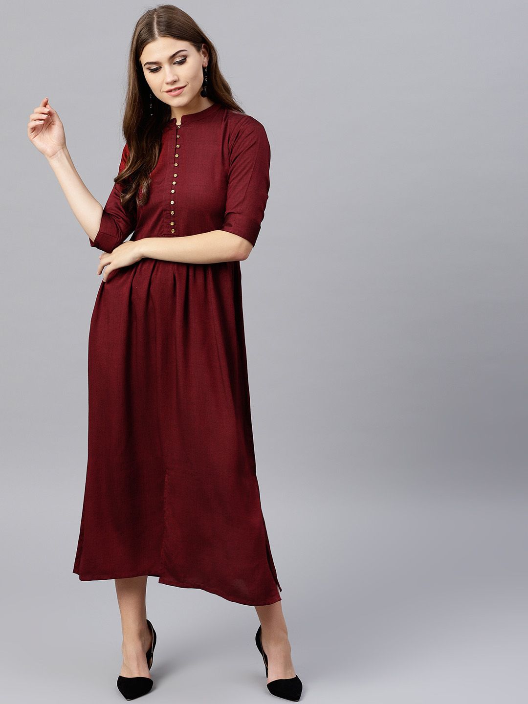 Gerua By Libas Women Maroon Solid Maxi Dress
