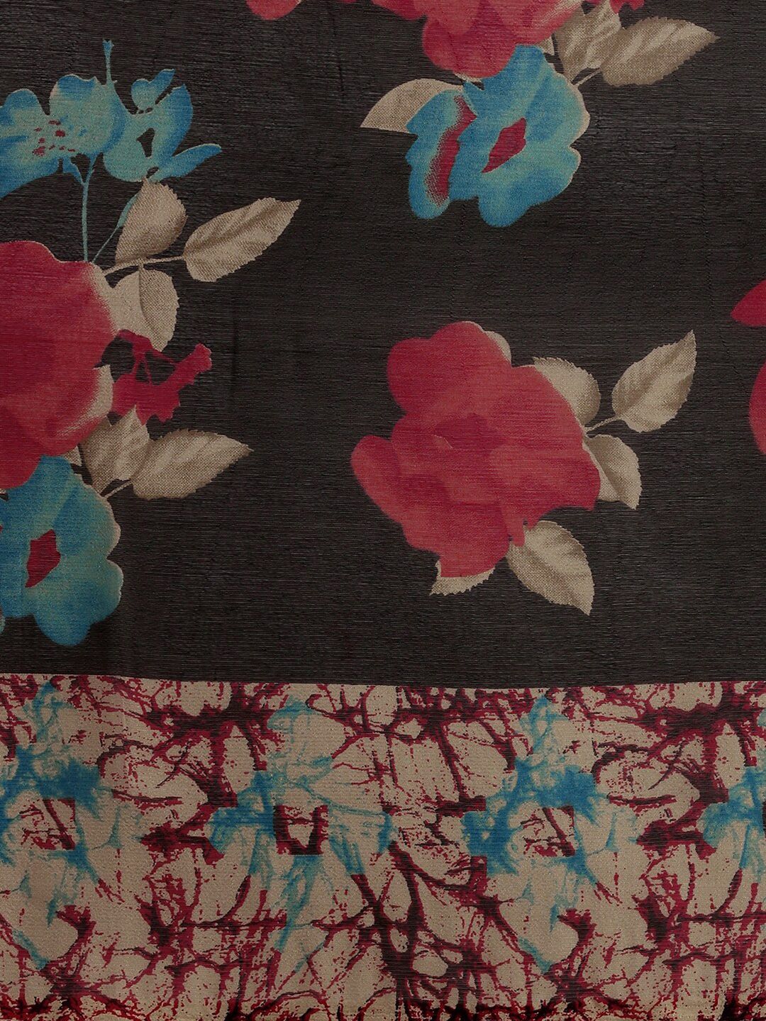 KALINI Black & Red Floral Printed Saree