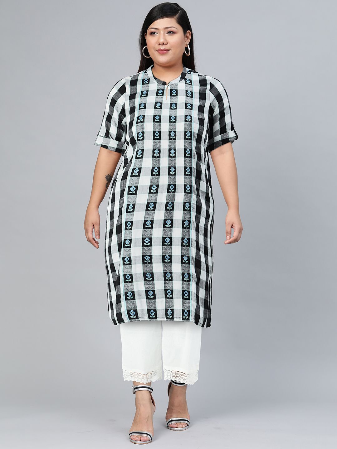 AURELIA Women White Checked Kurta