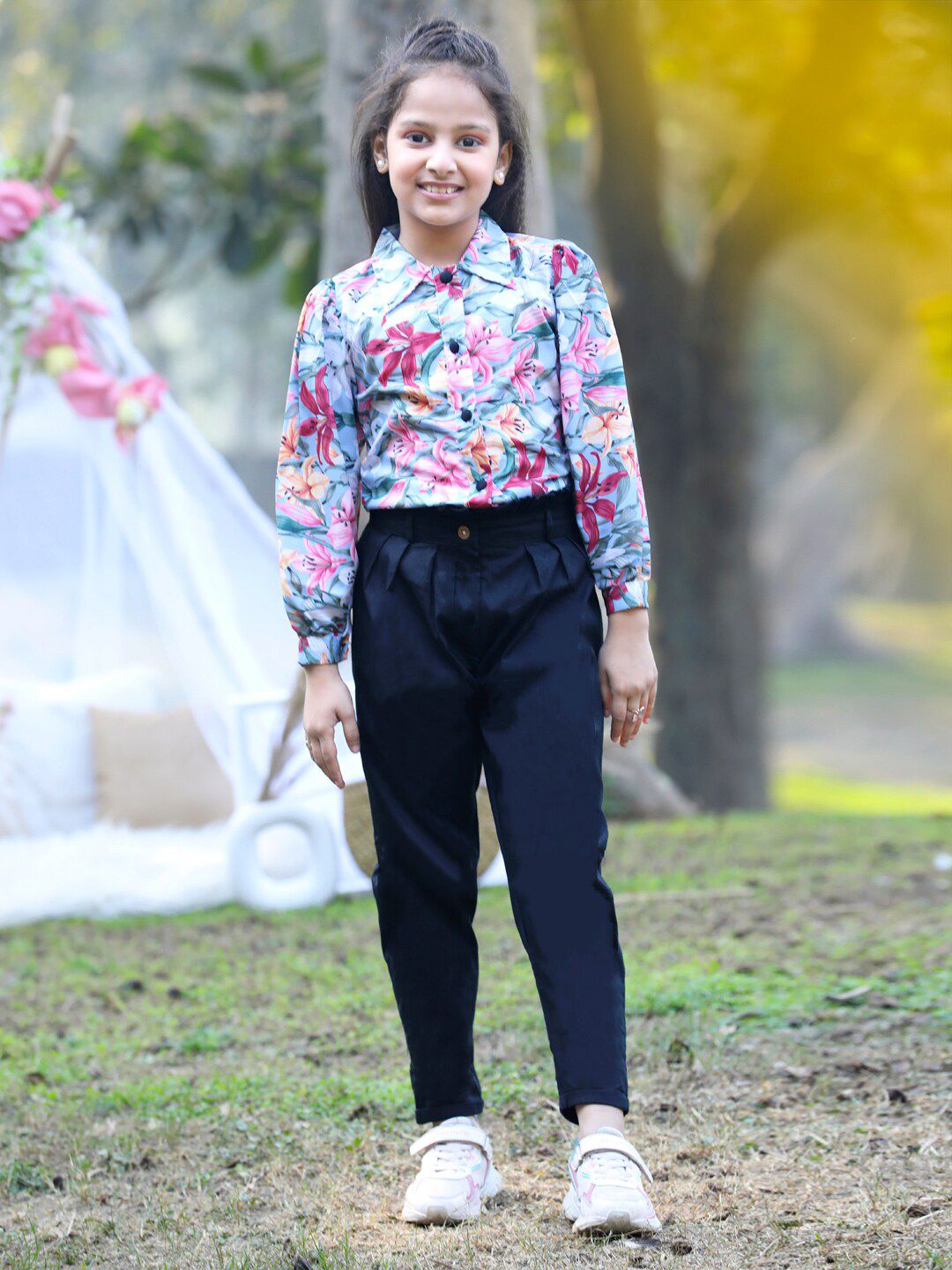 Cutiekins Girls Floral Printed Top with Trousers