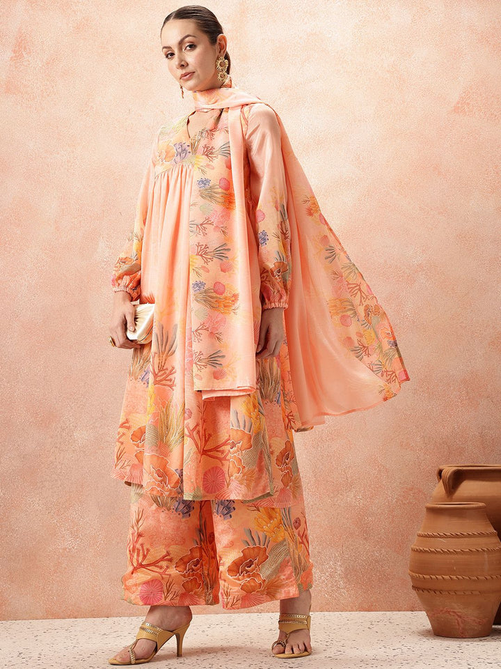 all about you Floral Printed Empire Kurta with Palazzos & With Dupatta