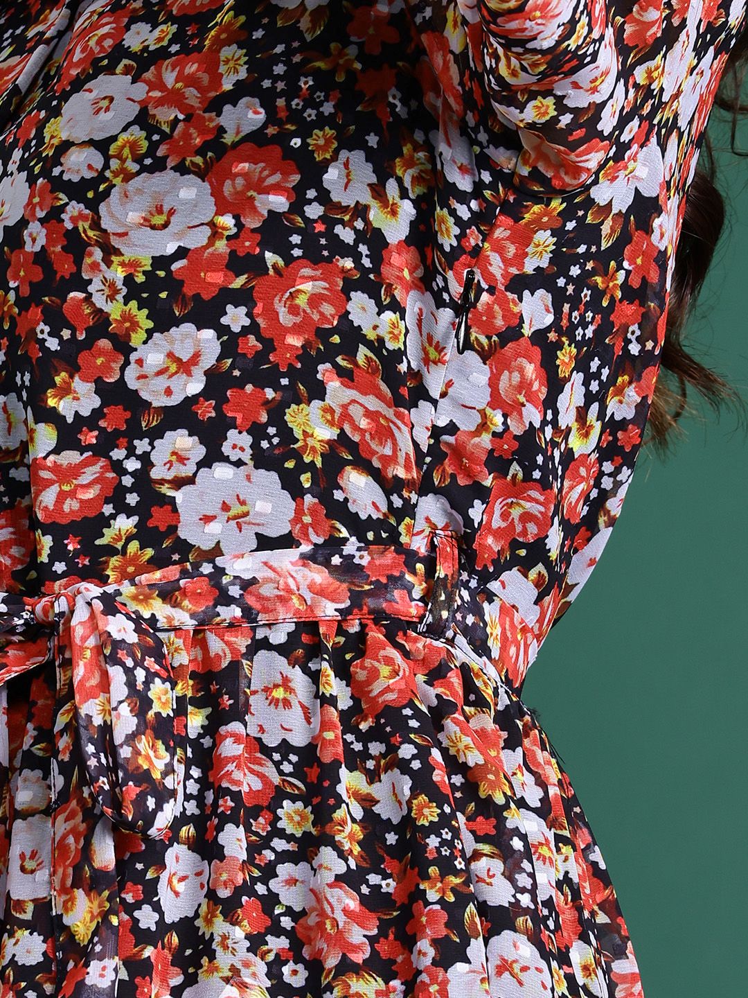 DressBerry Floral Print Puff Sleeves Shirt Dress