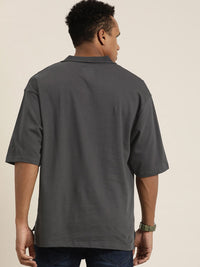 DILLINGER Men Solid Honeycomb Structure Oversized Cotton Polo T-Shirt