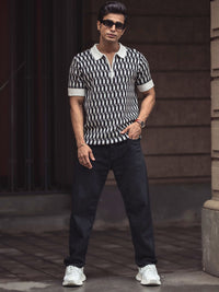 Powerlook Men Abstract Printed Polo Collar Pure Cotton T-shirt