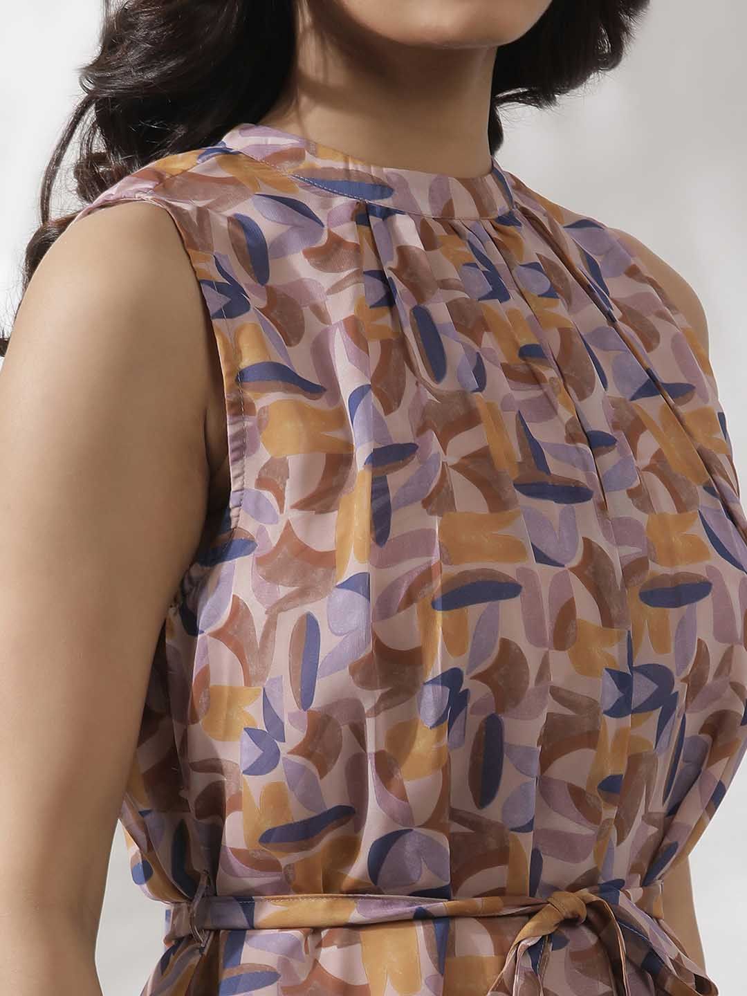 W Abstract Printed Sleeveless A-Line Midi Dress