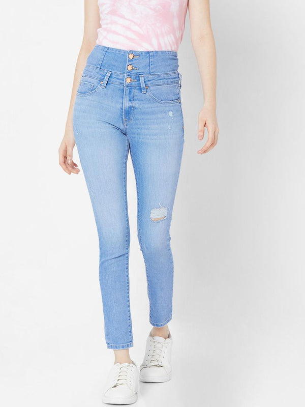 SPYKAR Women Blue Skinny Fit High-Rise Mildly Distressed Light Fade Jeans