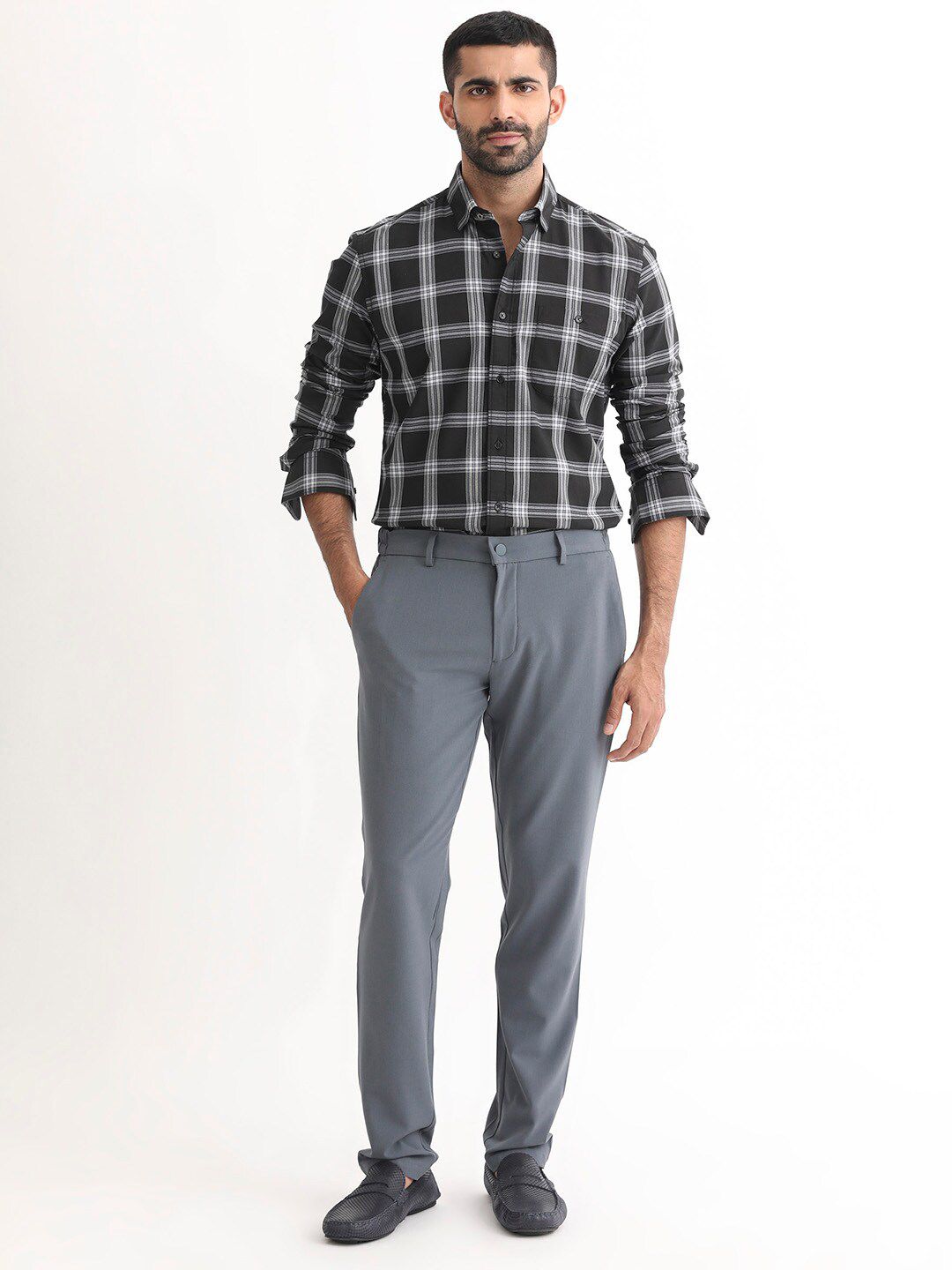 RARE RABBIT Men Imperial Slim Fit Checked Cotton Shirt