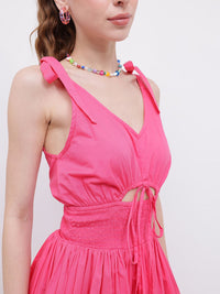 DressBerry Pinktastic Smocked Cut-Out Cinched Waist A-Line Mini Dress