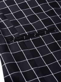 MANQ Men Navy Blue & White Checked Slim Fit Single Breasted Party Blazer