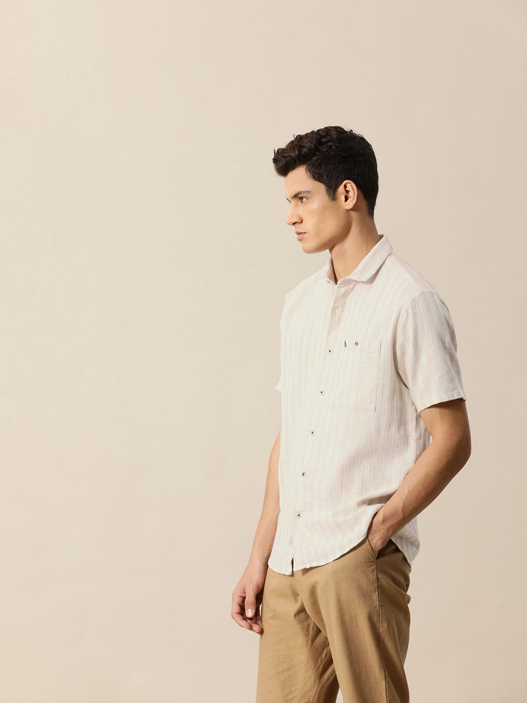 Mr Bowerbird Men Beige & White Striped Casual Shirt