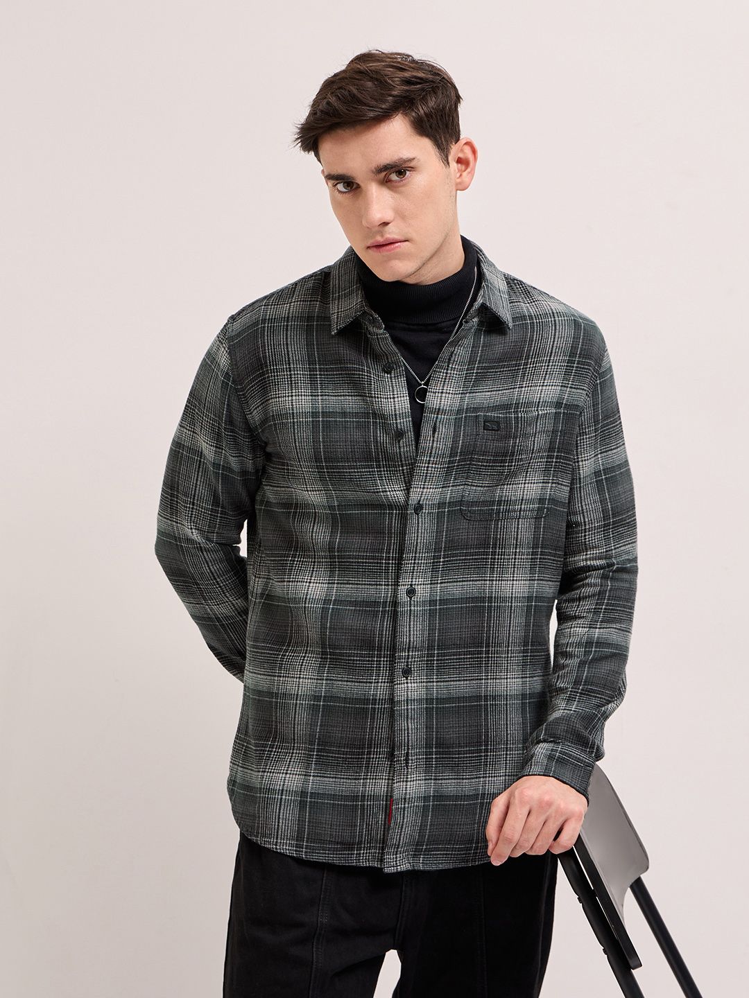 THE BEAR HOUSE Slim Fit Tartan Checks Pure Cotton Casual Shirt