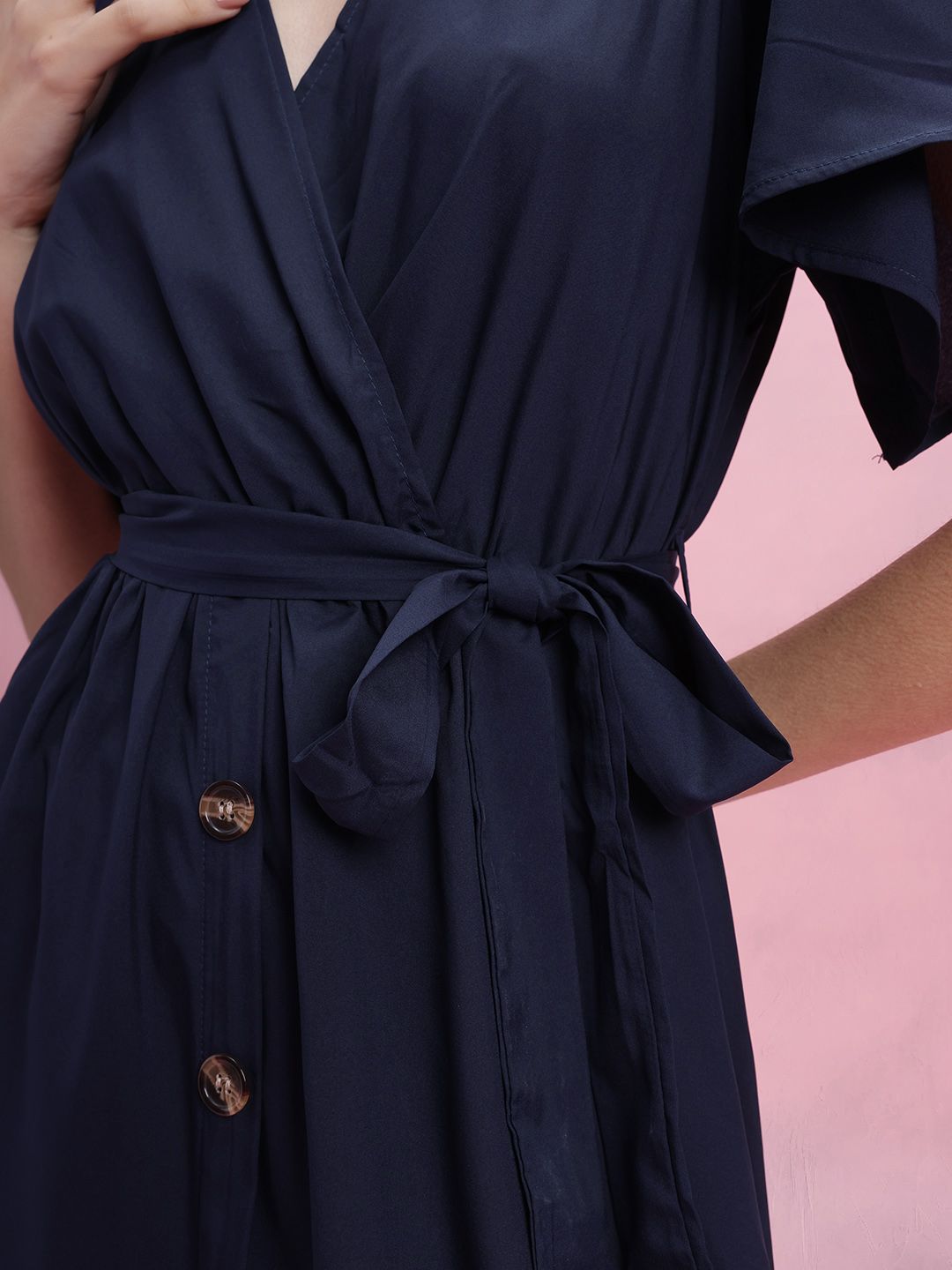 DressBerry V-Neck Tie-Up Detail A-Line Dress