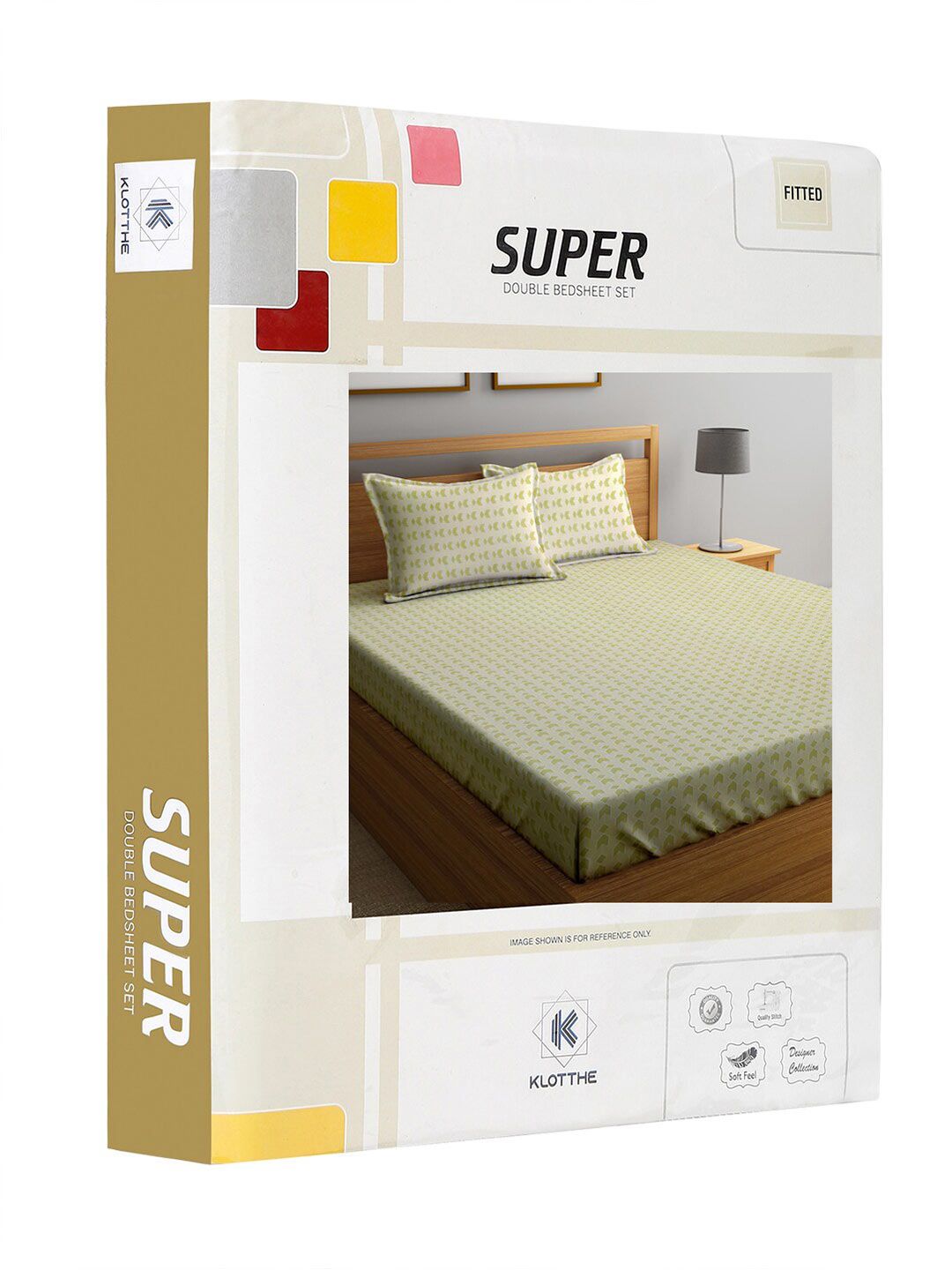 KLOTTHE Olive-Green Printed 300 TC Fitted Double King Bedsheet With 2 Pillow Covers