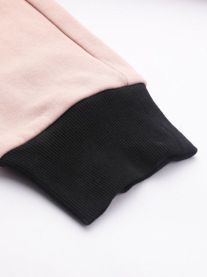 STREET 9 Women Pink & Black Colourblocked Slim Fit Solid Joggers