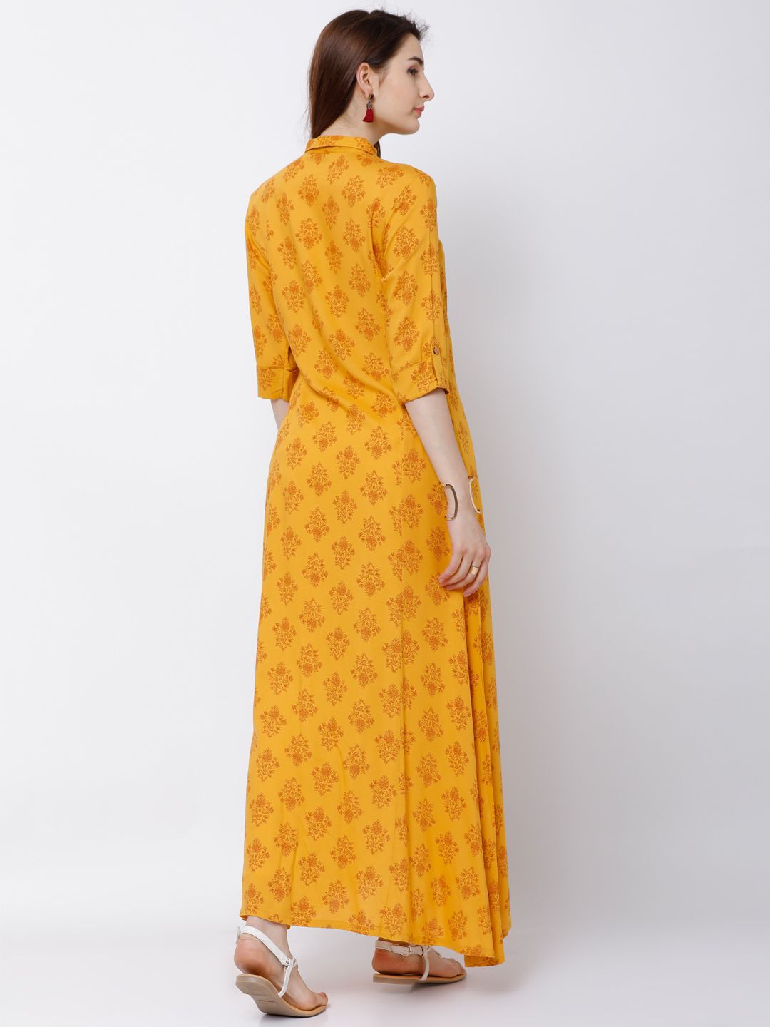 Vishudh Women Mustard Yellow Printed A-Line Kurta