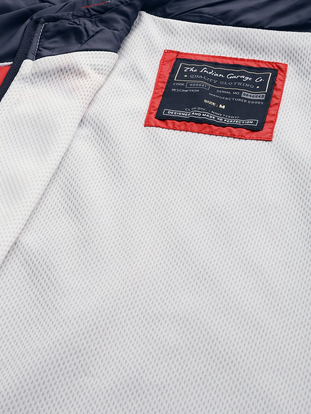 The Indian Garage Co Men Navy Blue White Colourblocked Windcheater Jacket