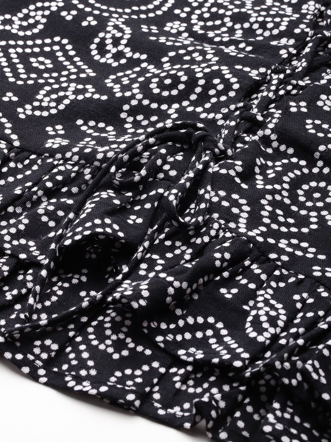 DressBerry Printed Flared Sleeve Cotton Front Tie-Ups Crop Top