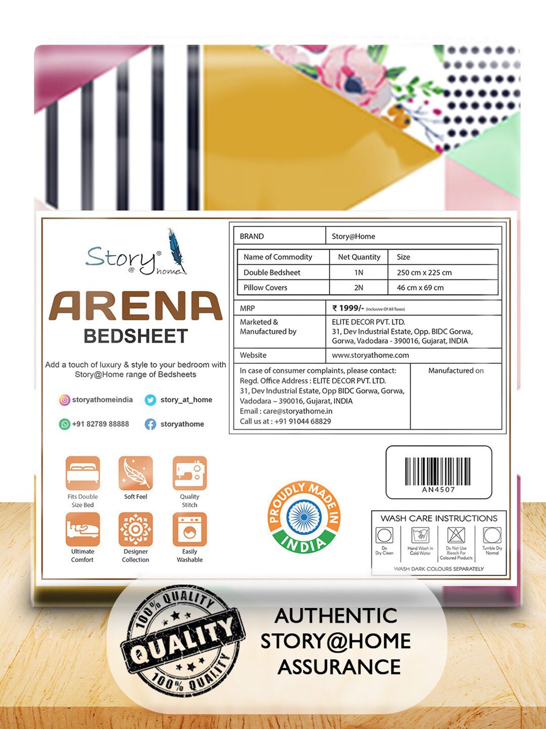 Story@home White & Pink Geometric 180 TC Queen Bedsheet with 2 Pillow Covers