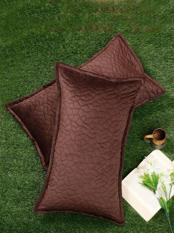 HOSTA HOMES Brown 2 Pieces Self Design Rectangle Shaped Pillow Covers