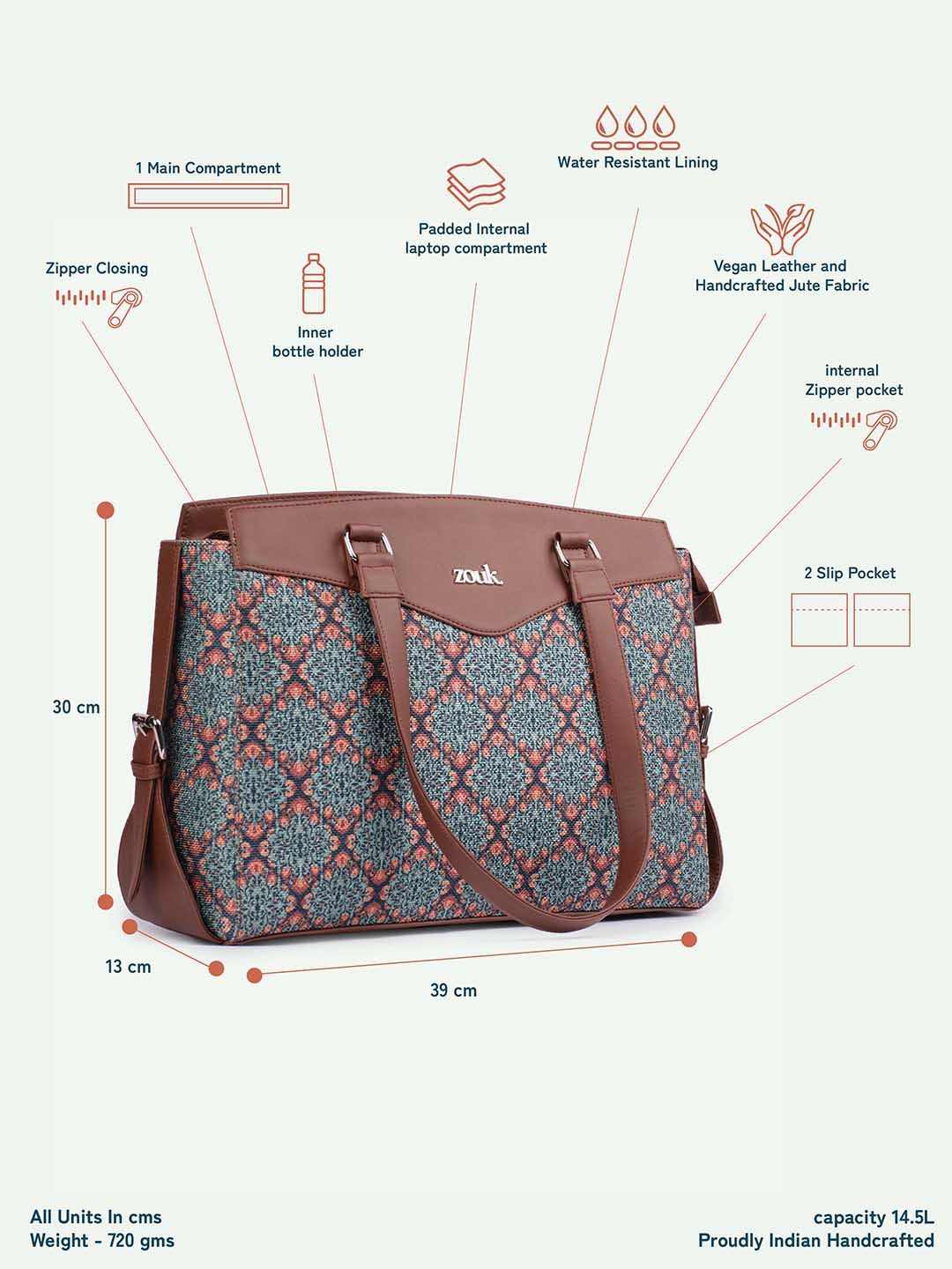 ZOUK Kolkata Nouveau Ethnic Motifs Printed Shopper Handheld Bag