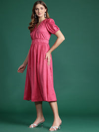 DressBerry Puff Sleeve A-Line Midi Dress