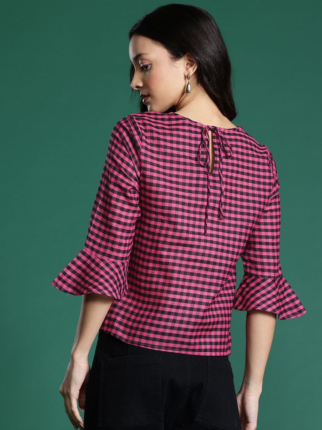 DressBerry Checked Bell Sleeves Top