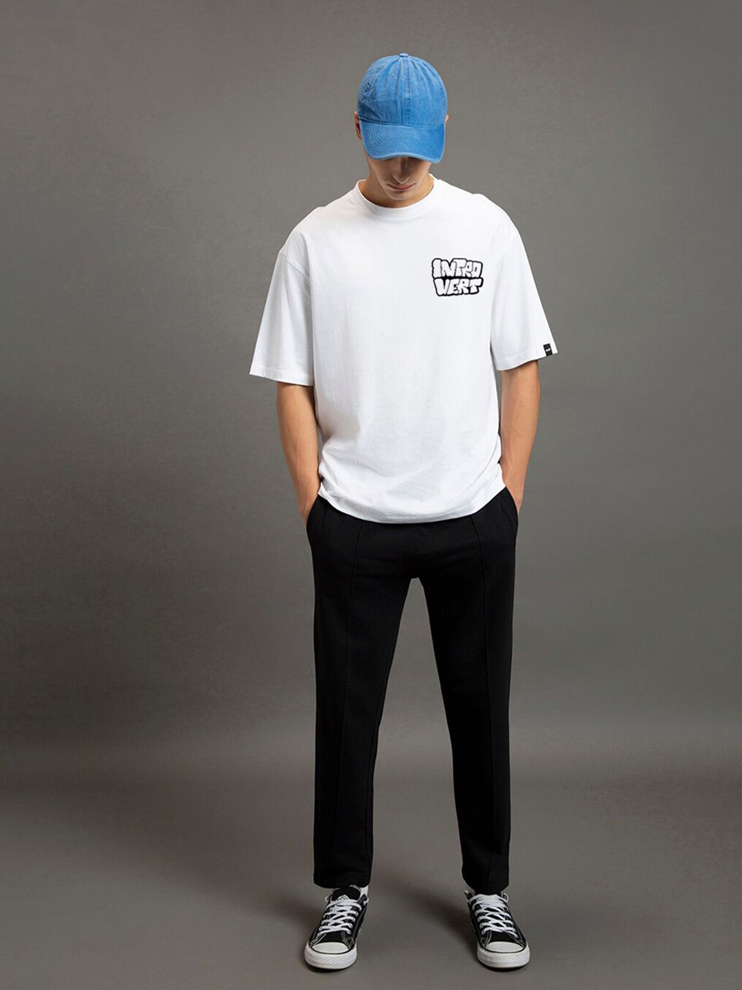 Bewakoof Introvert Printed Drop-Shoulder Sleeves Oversized Cotton T-shirt